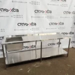 Стіл виробничий пристінний із зварною мийною ванною ліва сторона з полицею - Зображення 3